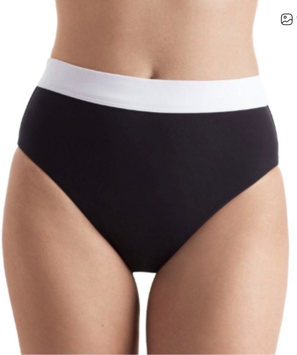 Mimi Flamingo Brooke Black White Two Tone High Waist Bikini Bottom 10 US NWT